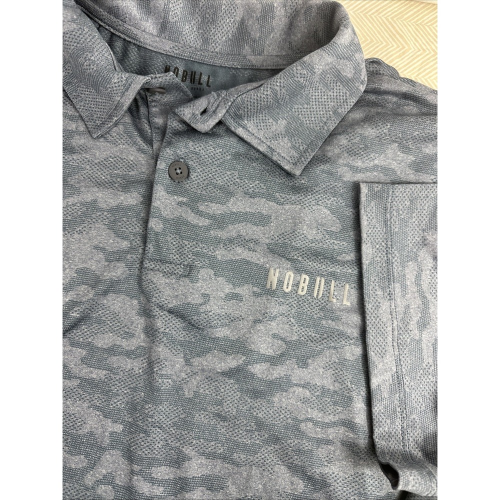 No Bull Performance Polo‎ Shirt Camouflage Gray Mens Medium Blue Stretch